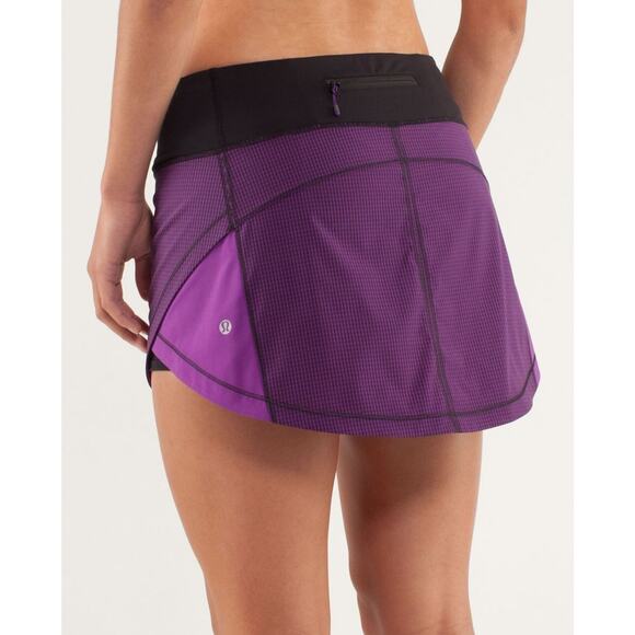 Lululemon Full Stride Skirt Skort Shorts Eighth Gingham Tender Violet Black Sz 6 - Picture 3 of 16